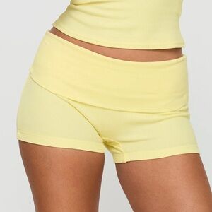 Princess Polly Yellow Ribbed Fold-Over Waist Short